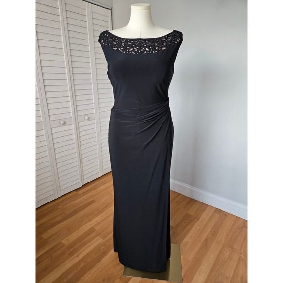 Lauren Ralph Lauren Evening Dresses & Skirts - Lauren Ralph Lauren Evening Black Beaded Ruched Maxi Dress 14 Glam Wedding Guest